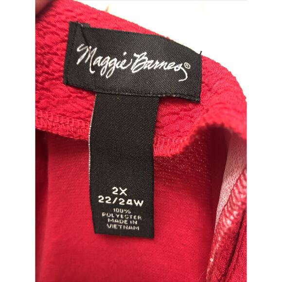 Maggie Barnes Tunic Womens 2X Plus Red Long Sleeve v neck Beaded Textured Bling - Picture 5 of 7